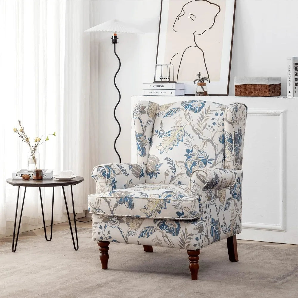 Floral Accent Chair High Back Upholstered Armchair For Living Room