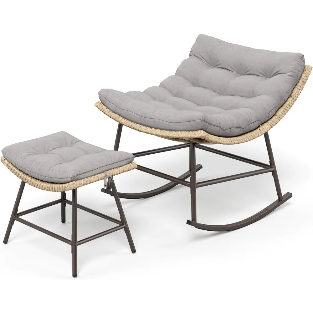 TIFICY Outdoor Rocking Chair With Footstool Papasan Egg Chair
