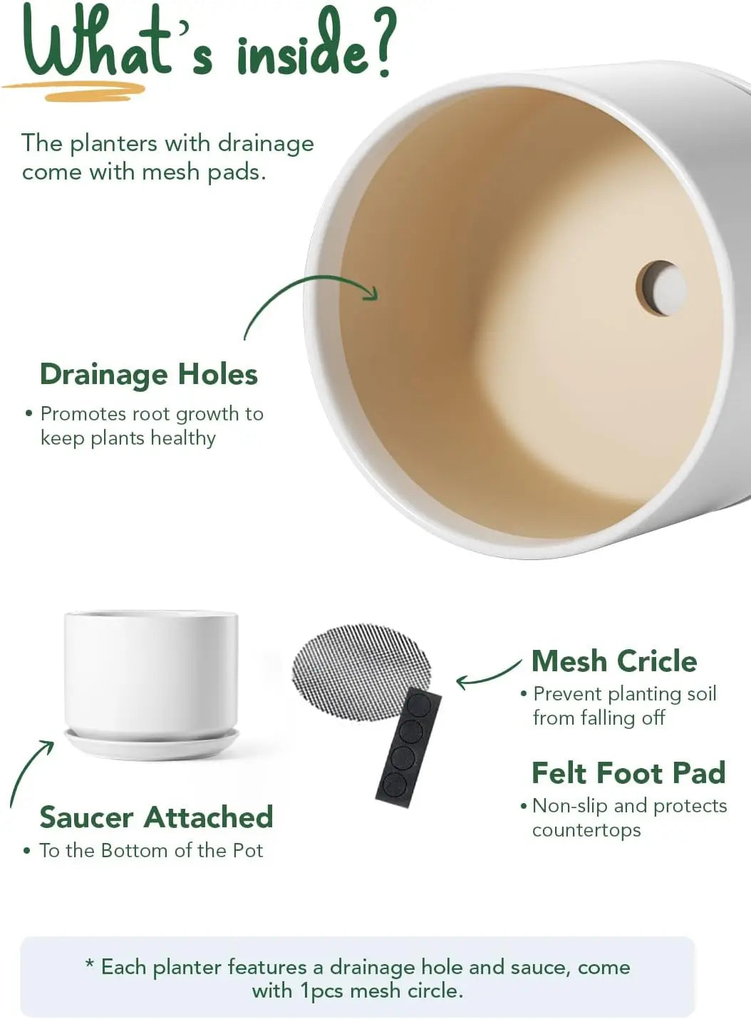 Ceramic Plant Pot With Drainage Holes Saucer For Home Office
