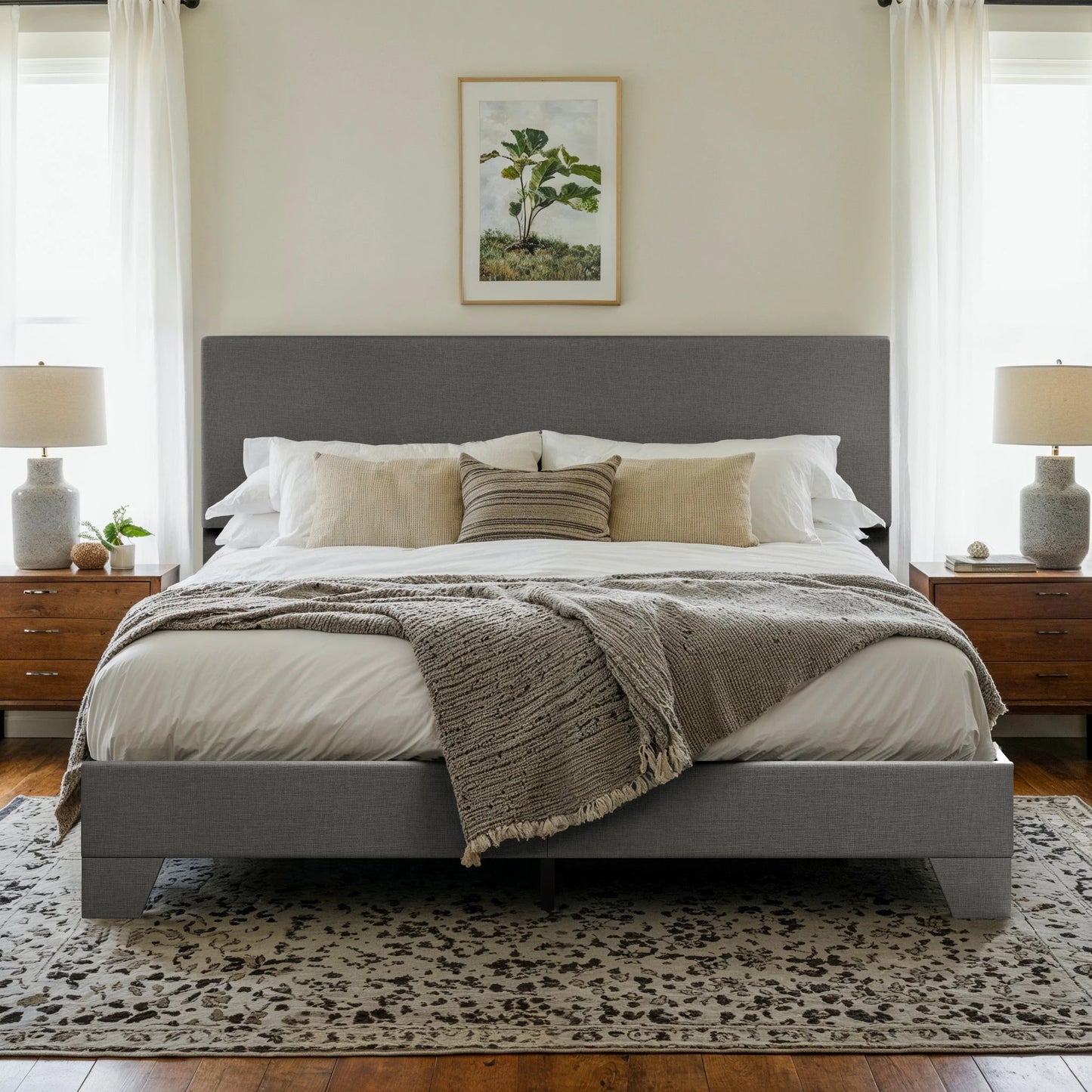 HOOMIC Upholstered Bed Frame With Adjustable Headboard And Noise Free