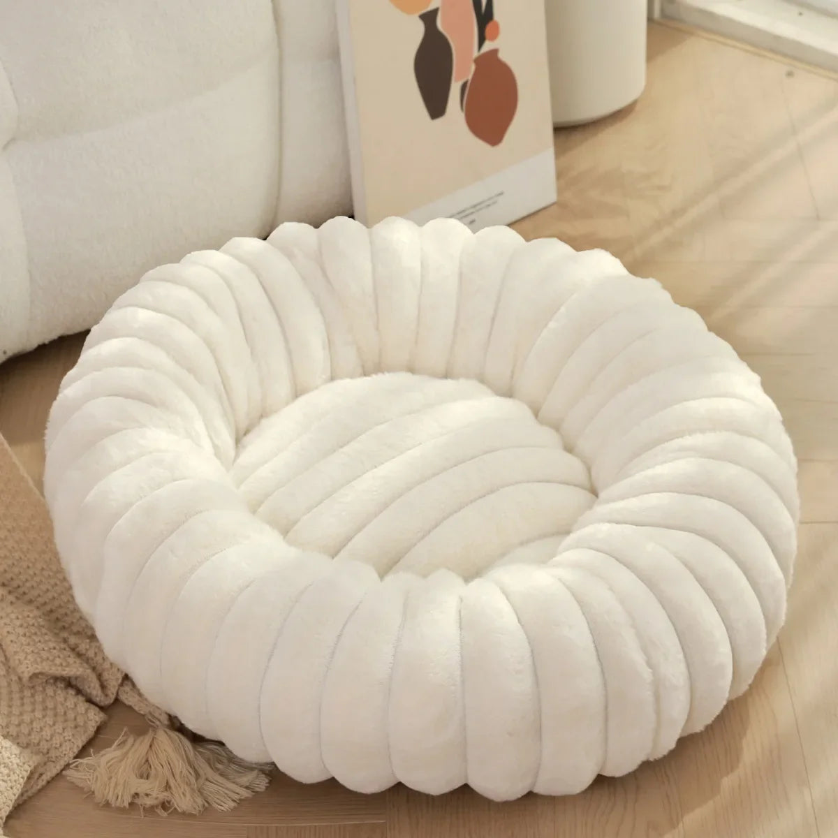 NONECN Round Pet Bed for Dogs and Cats Plush Winter