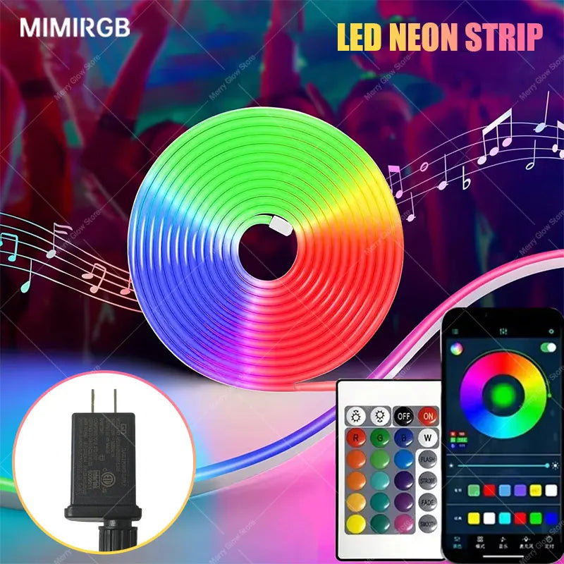15m RGB LED Neon Rope Lights With Music Sync Smart App Control