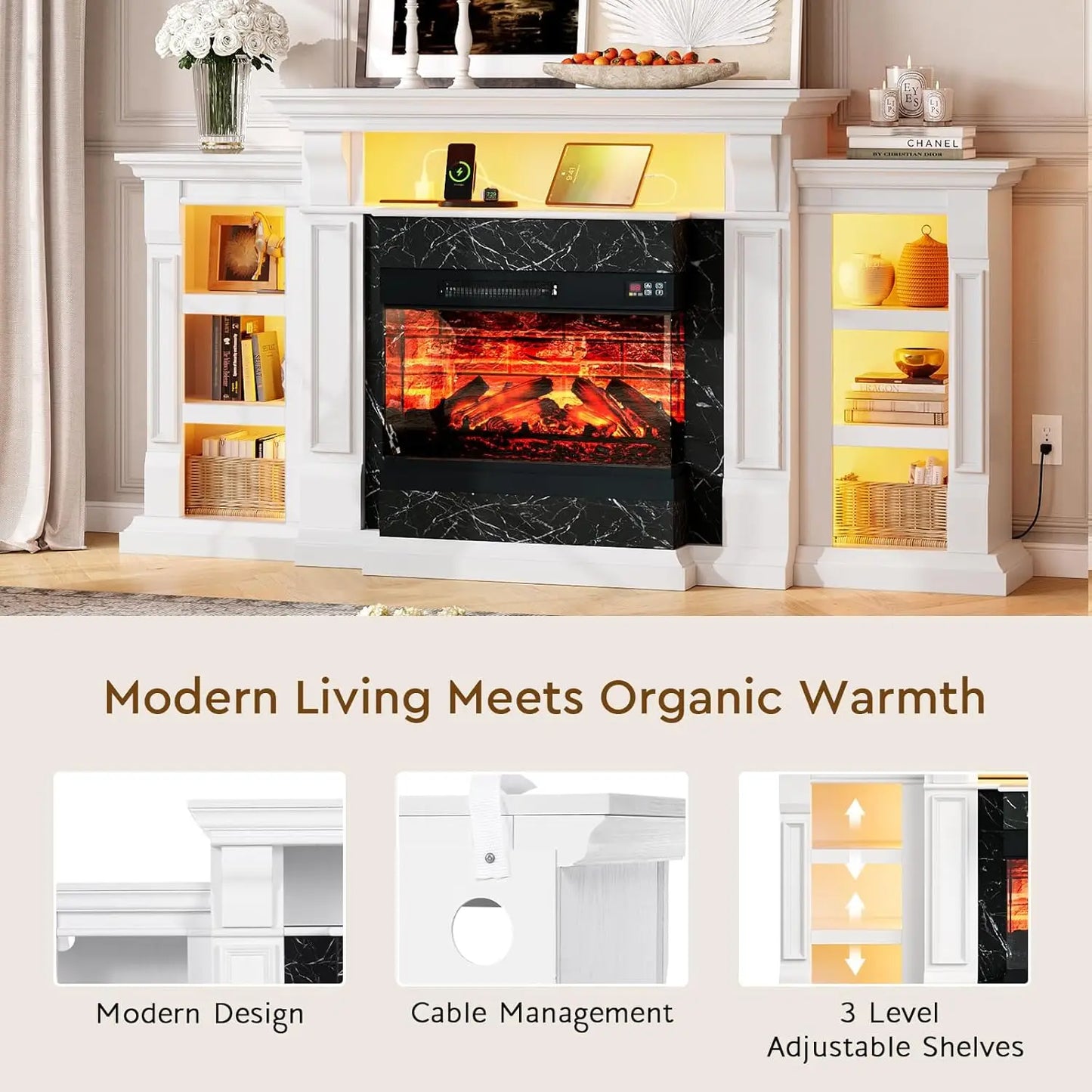 Electric Fireplace TV Stand With LED Mantel Console