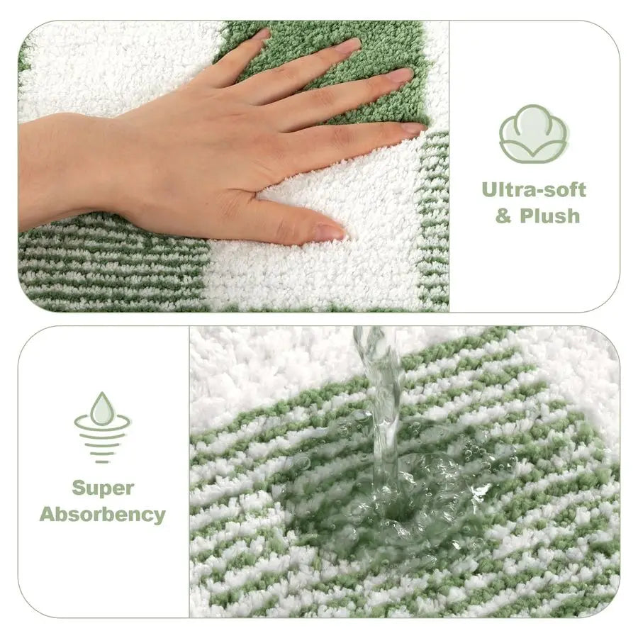 Checkered Bathroom Rug Set 5 Piece Non Slip Ultra Absorbent Microfiber