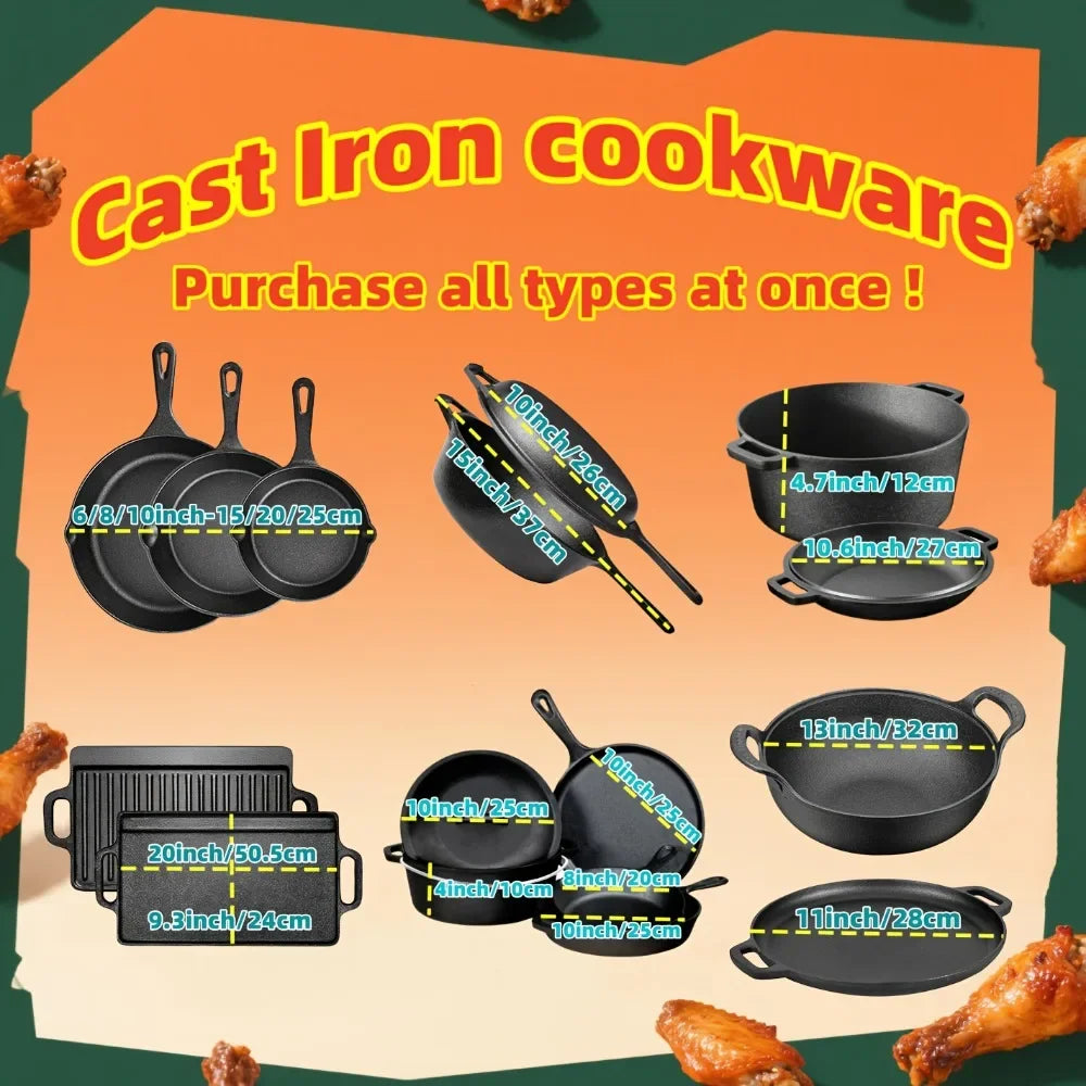 Cast Iron Skillet Set Pre-Seasoned Heavy-Duty Pans