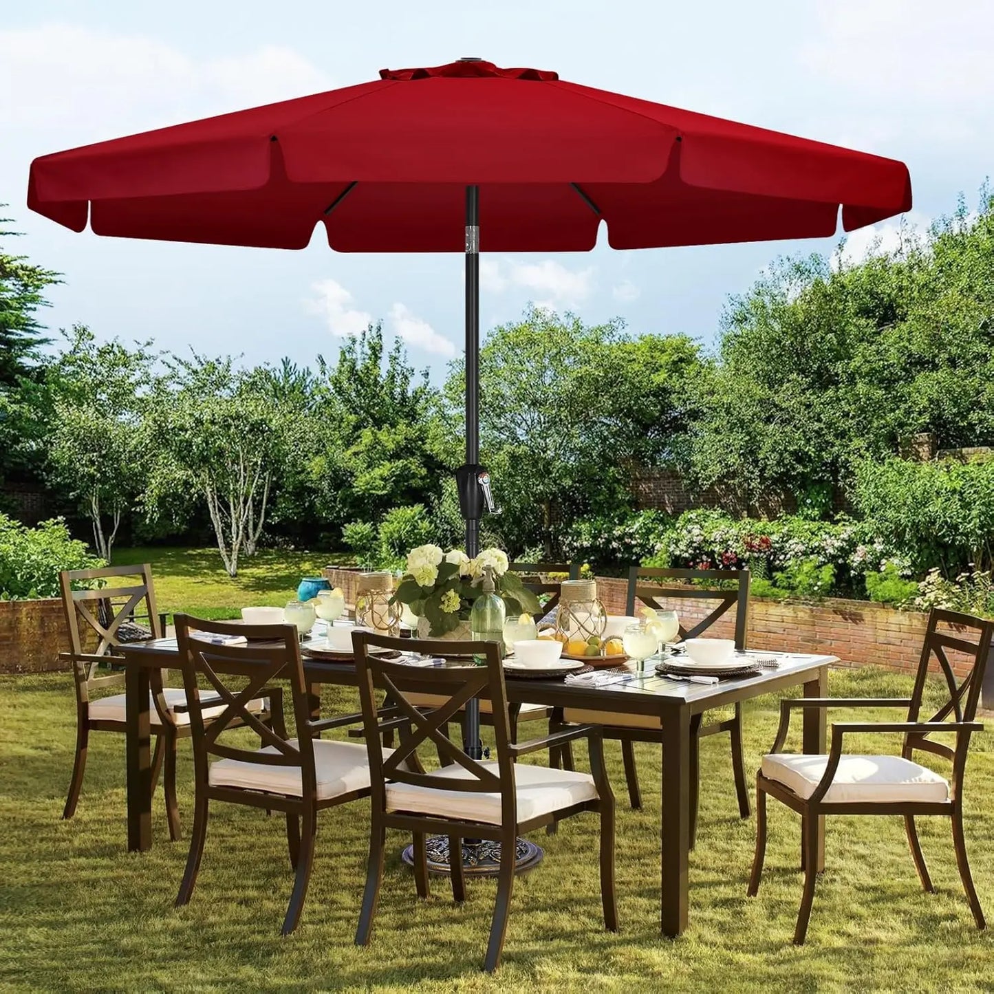 11ft Burgundy Patio Umbrella with 8 Ribs for Outdoor Tables, Crank Tilt Design