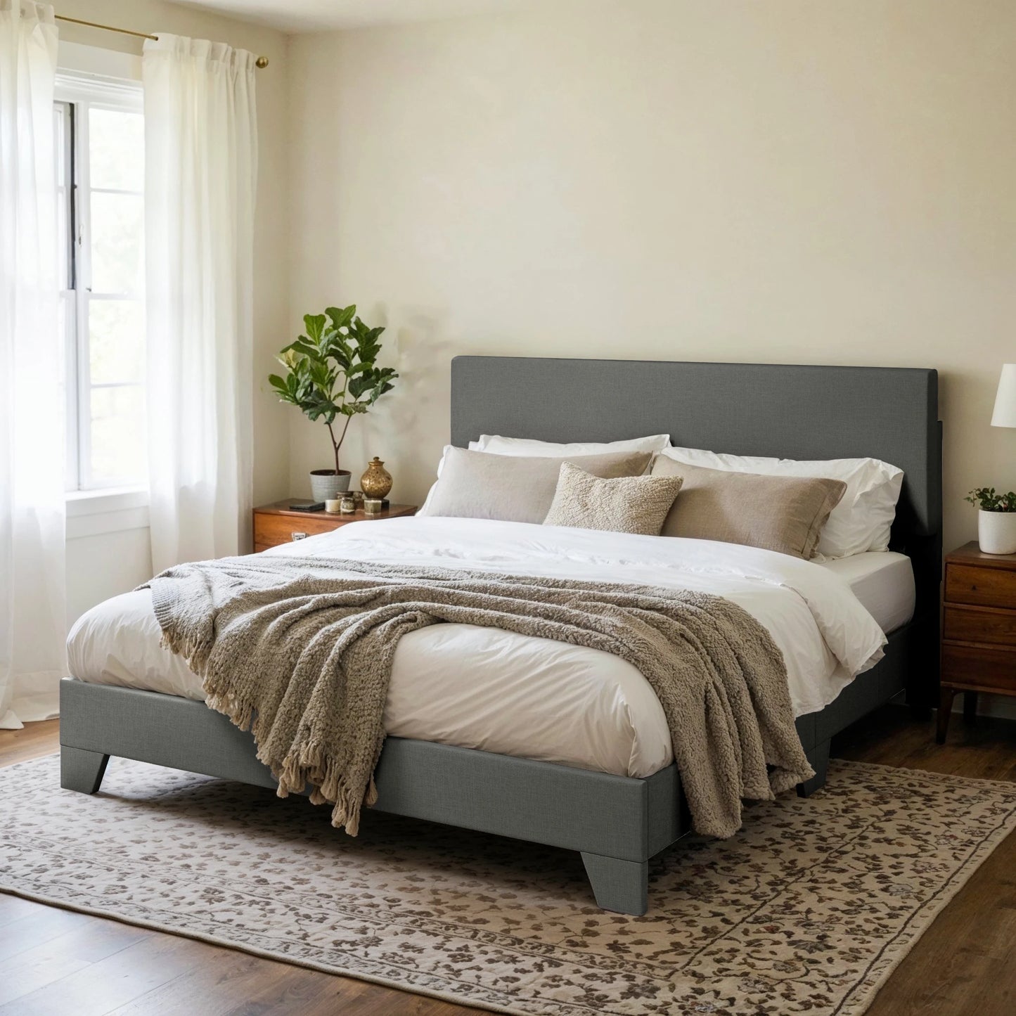 Hoomich Upholstered Bed Frame With Adjustable Headboard