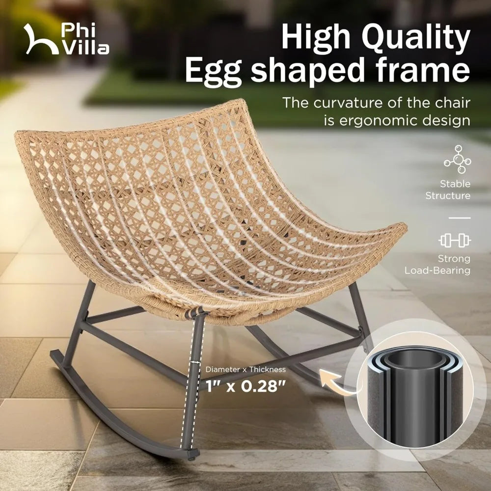TIFICY Outdoor Rocking Chair With Footstool Papasan Egg Chair