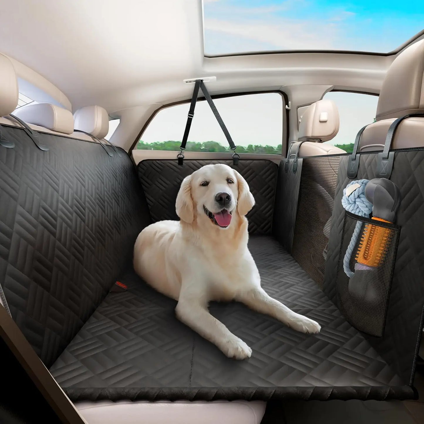 NONECN Car Rear Seat Dog Hammock Cover Hard Bottom Extender