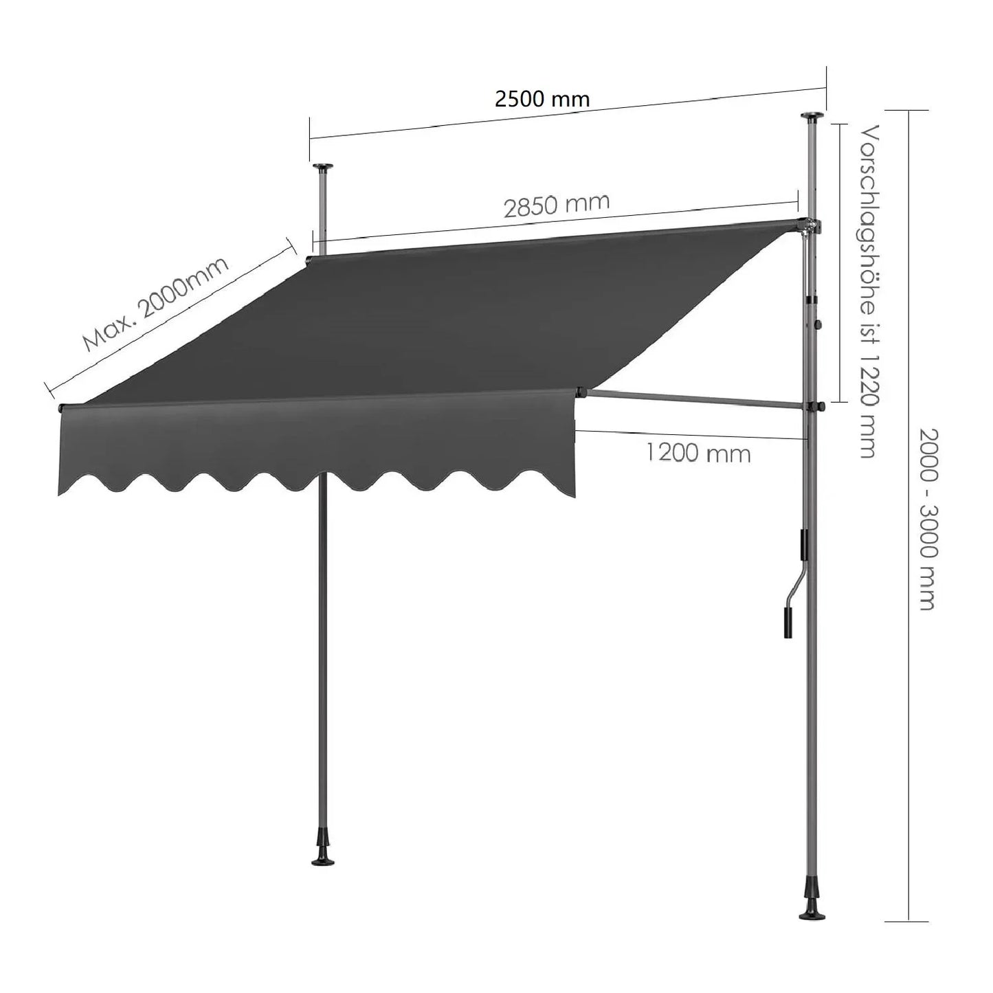 Homfa Retractable Balcony Awning UV50 Sun Shade With Hand Crank