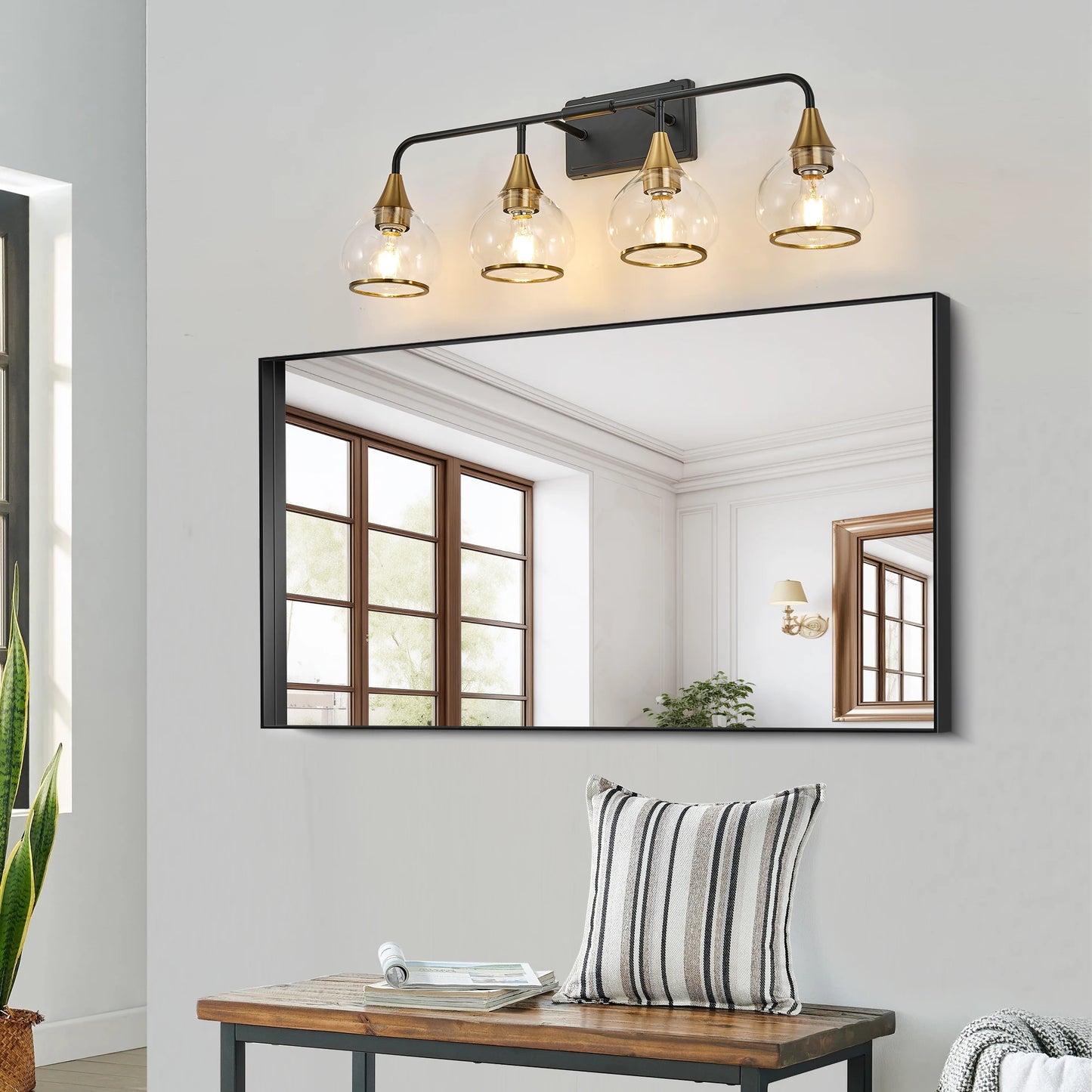 Modern Vanity Wall Sconce - Black & Gold Bathroom Light Fixture with Clear Glass Shades, Industrial Wall Mounted Lamp form USA