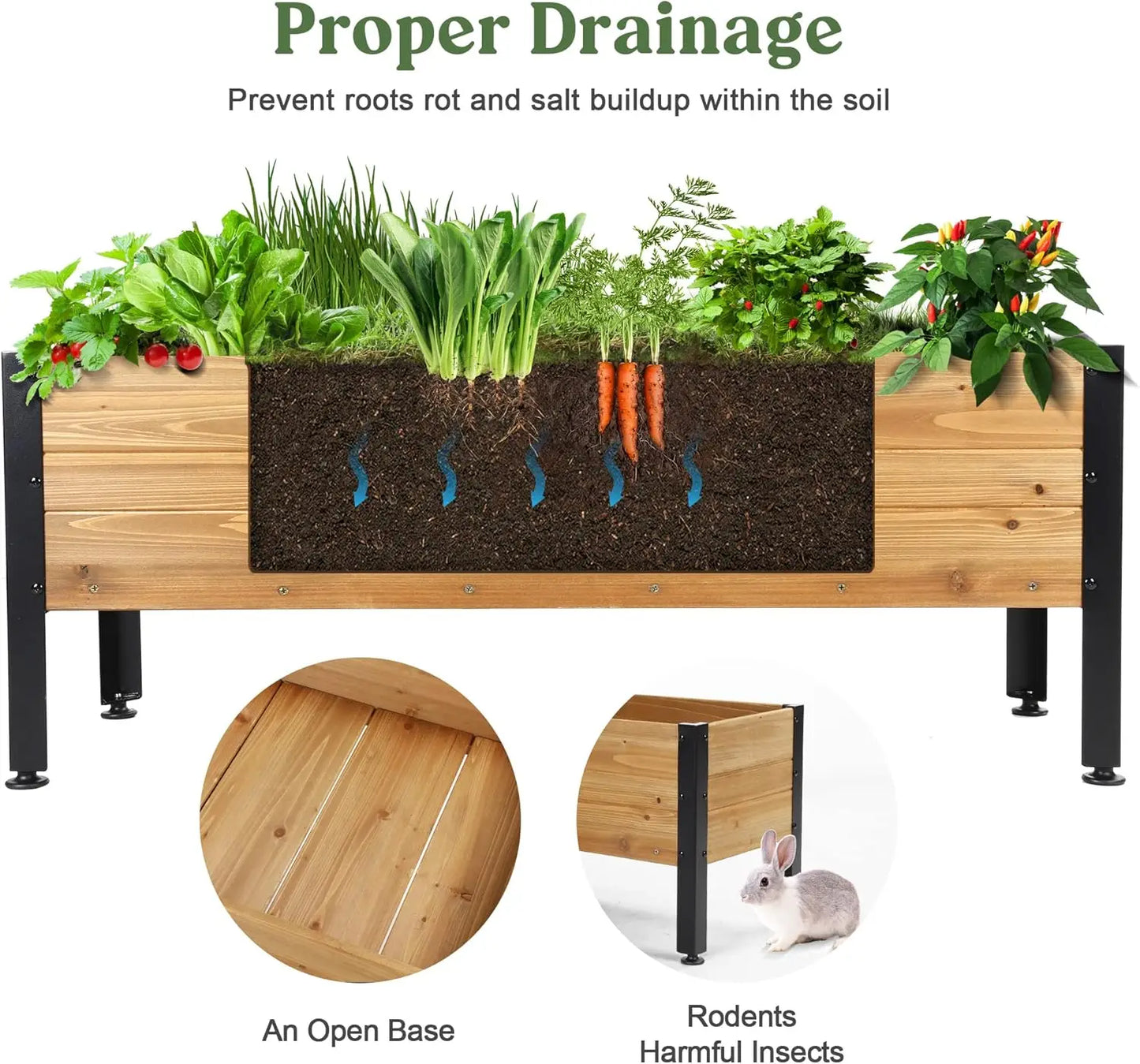 Rectangular Wooden Raised Garden Bed Planter Box For Outdoor Spaces