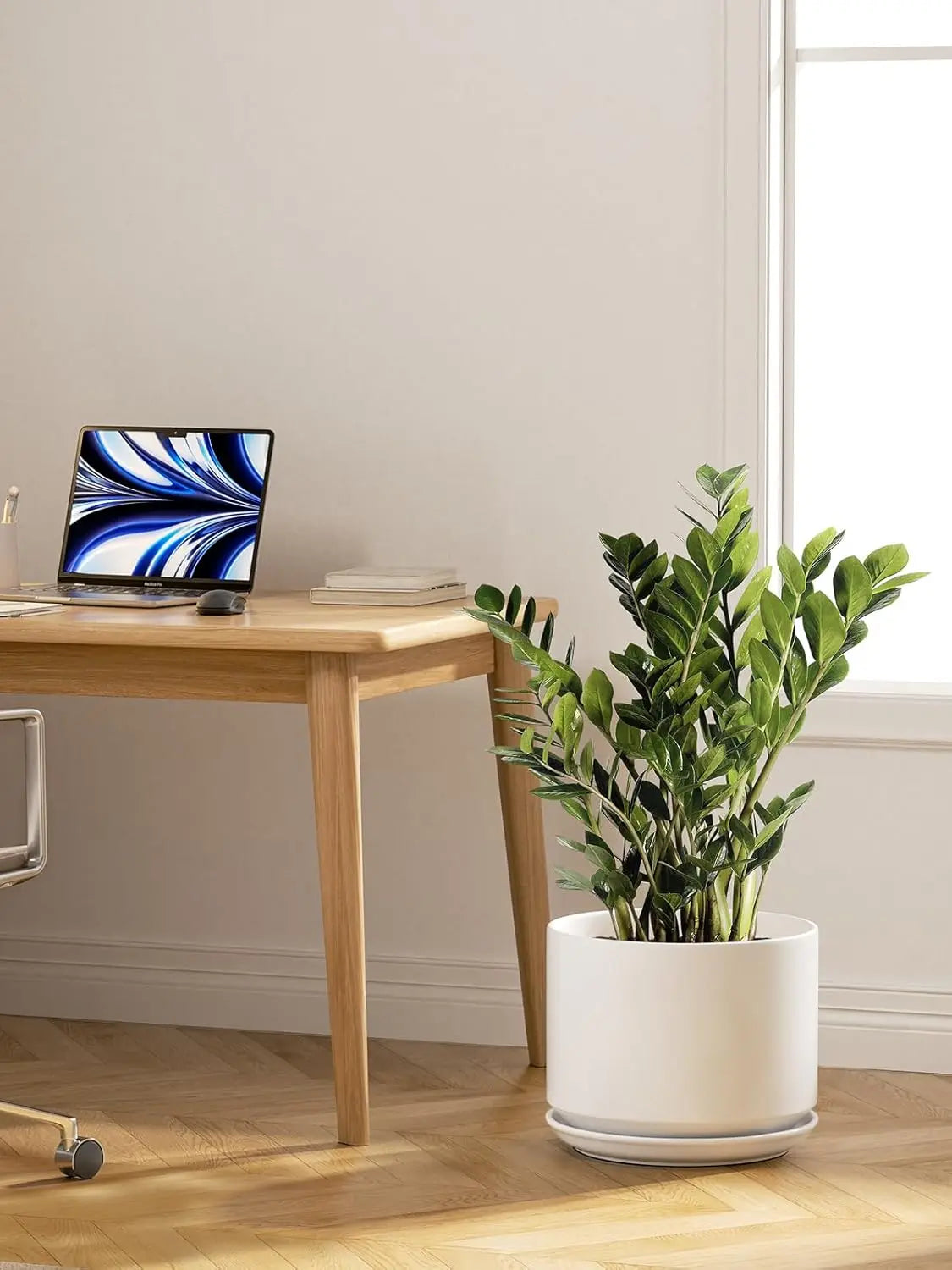 Ceramic Plant Pot With Drainage Holes Saucer For Home Office