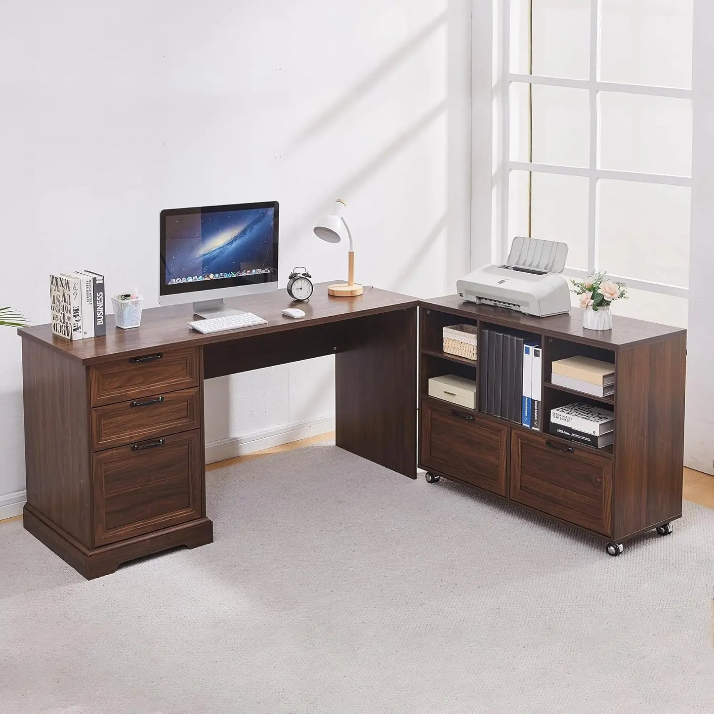 XIAOLANG L-Shaped Executive Desk With Adjustable File Cabinet For Office