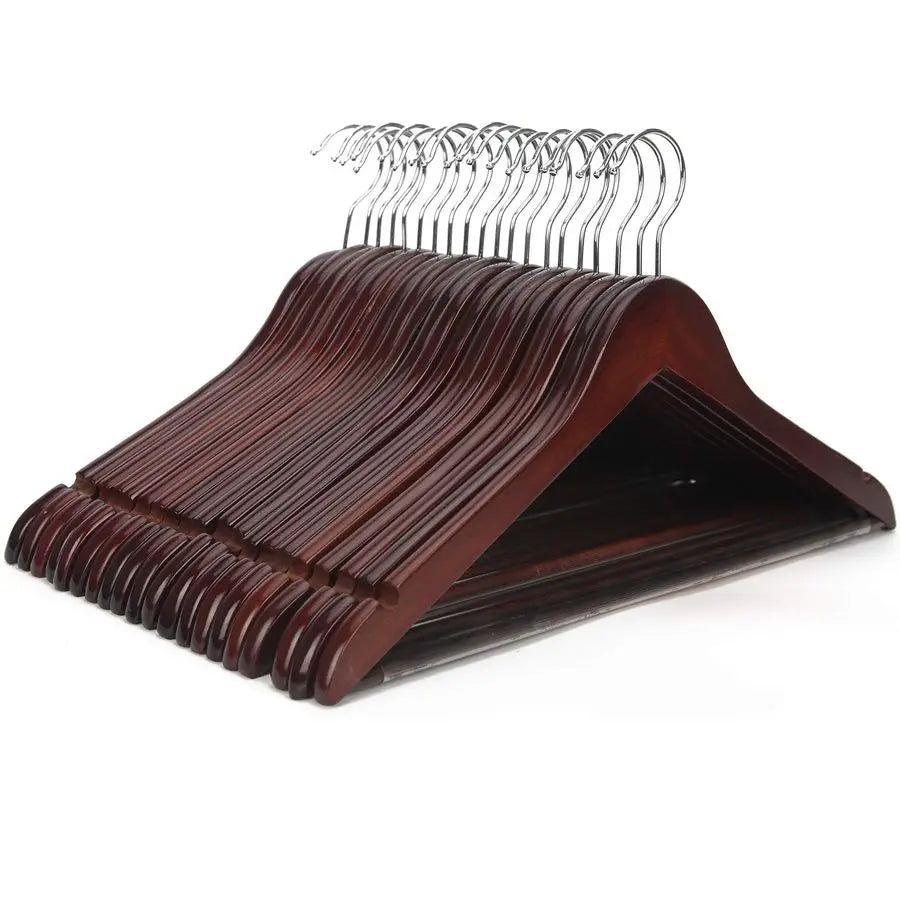 Walnut Wood Coat Hangers, 20 Pack, Non Slip Bar, Premium