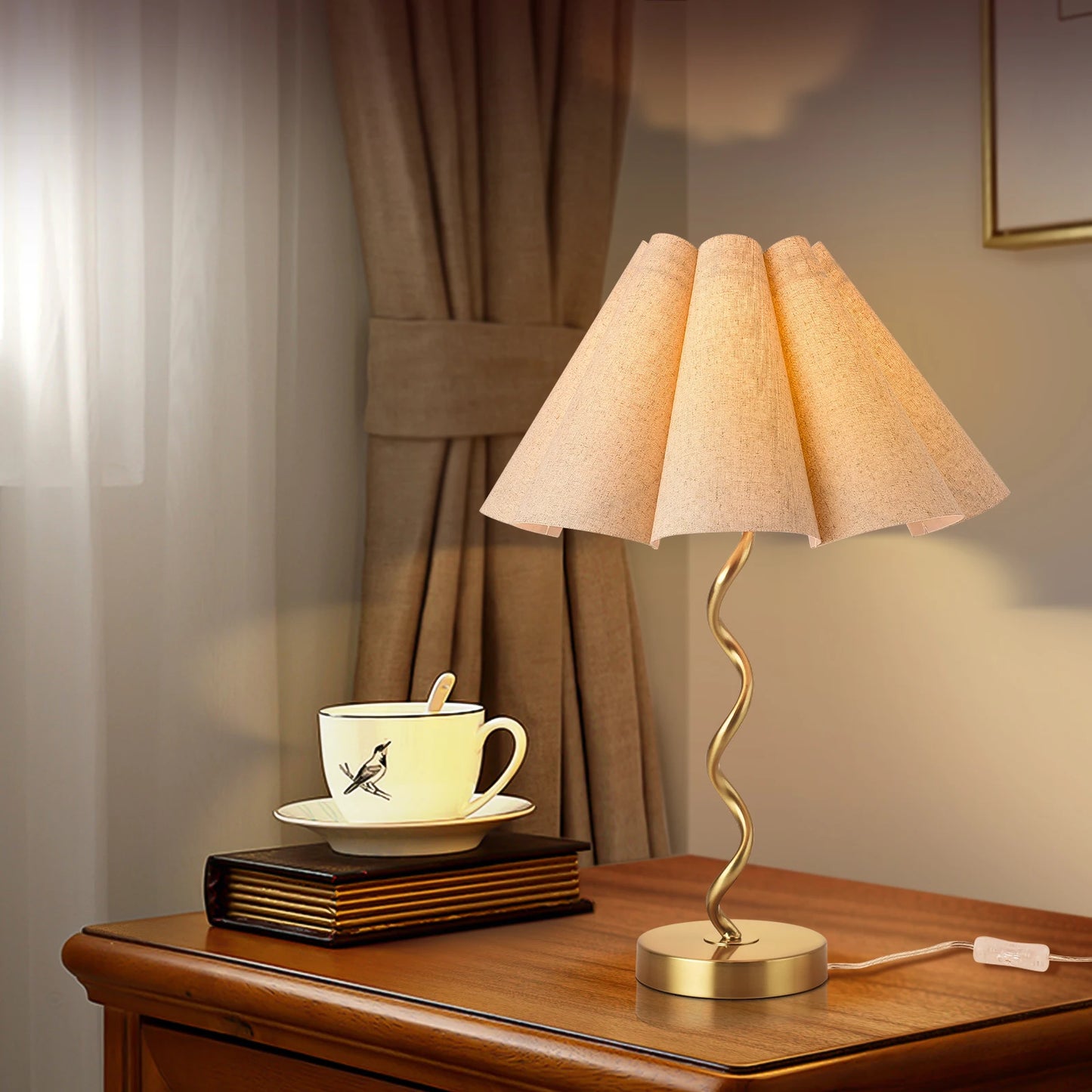Modern Table Lamp Scalloped Pleated Bedside Nightstand Decor