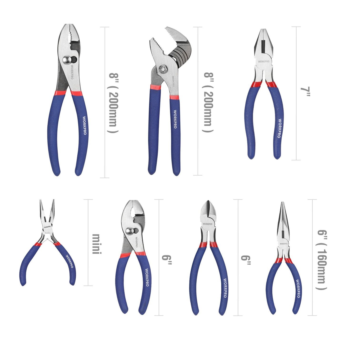 WORKPRO 7-Piece Pliers Set Includes Groove Joint And Slip Joint