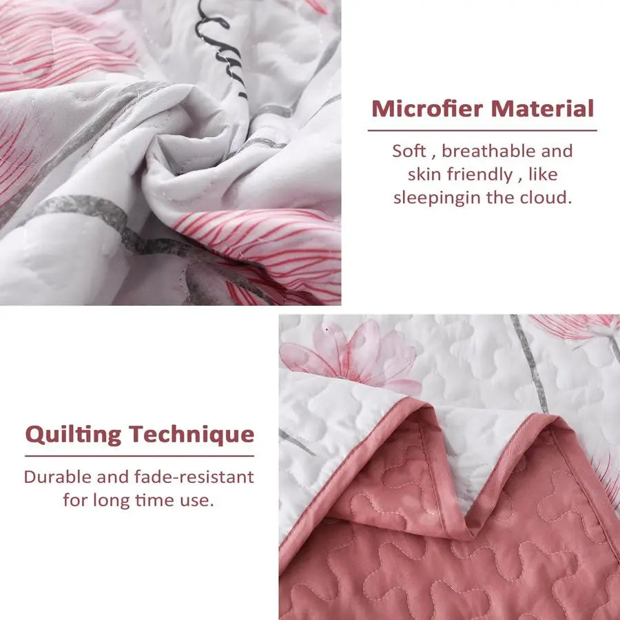 Floral Quilt Set 3 Piece Wool Filled Lightweight Farmhouse Bedding