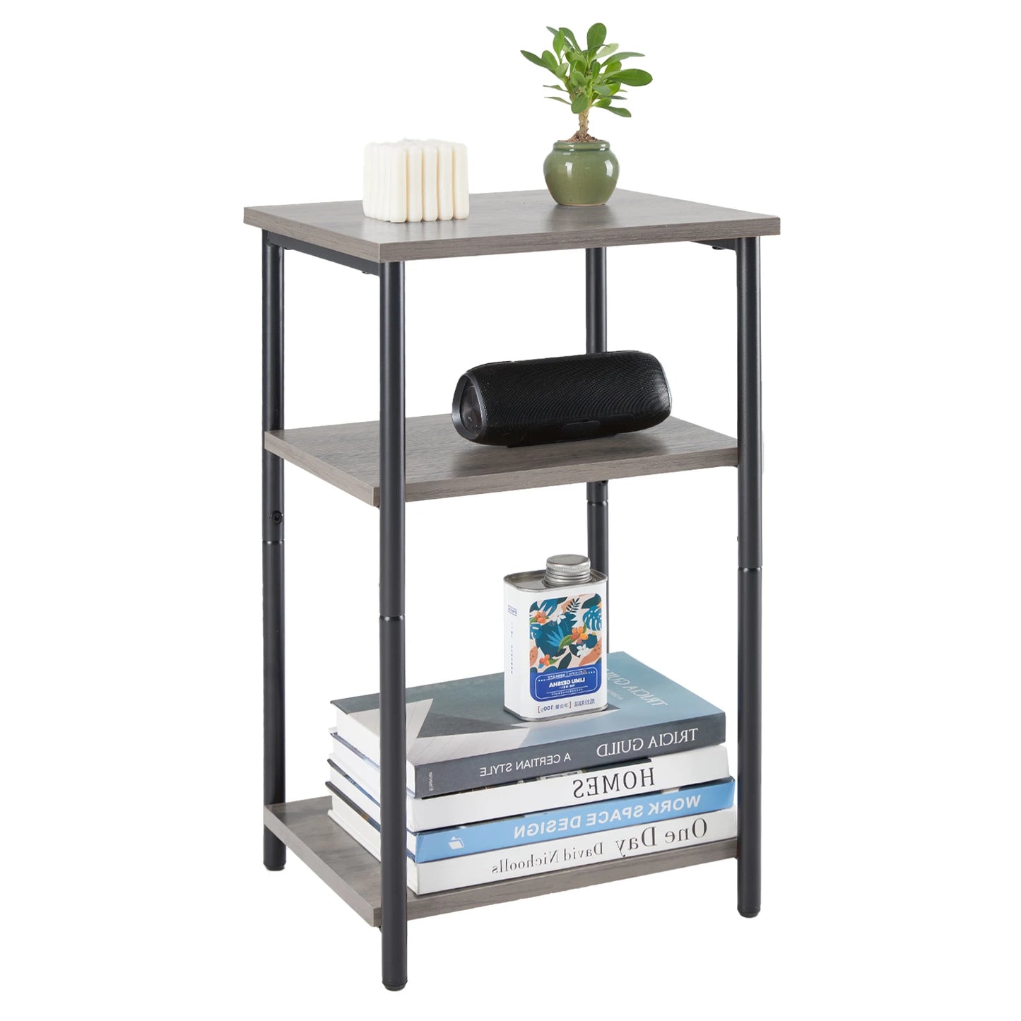 JHK 2/3-Tier End Table With Adjustable Feet Steel Frame