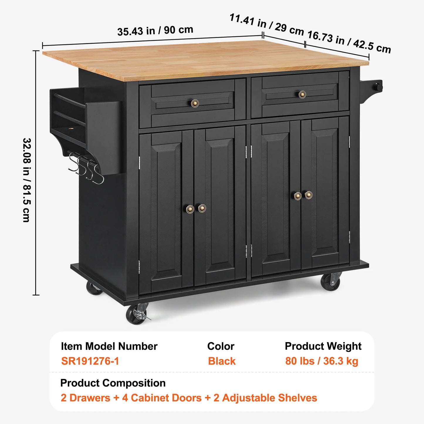 Succebuy Kitchen Island Cart with Wood Top and Storage
