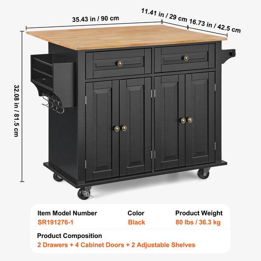 Succebuy Kitchen Island Cart with Wood Top and Storage