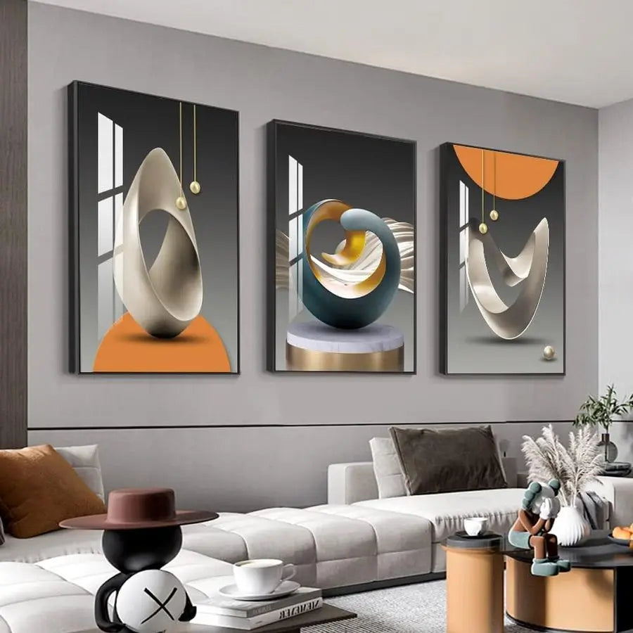 Abstract Modern Framed Wall Art Shape Pattern For Living Room