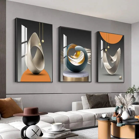 Abstract Modern Framed Wall Art Shape Pattern For Living Room