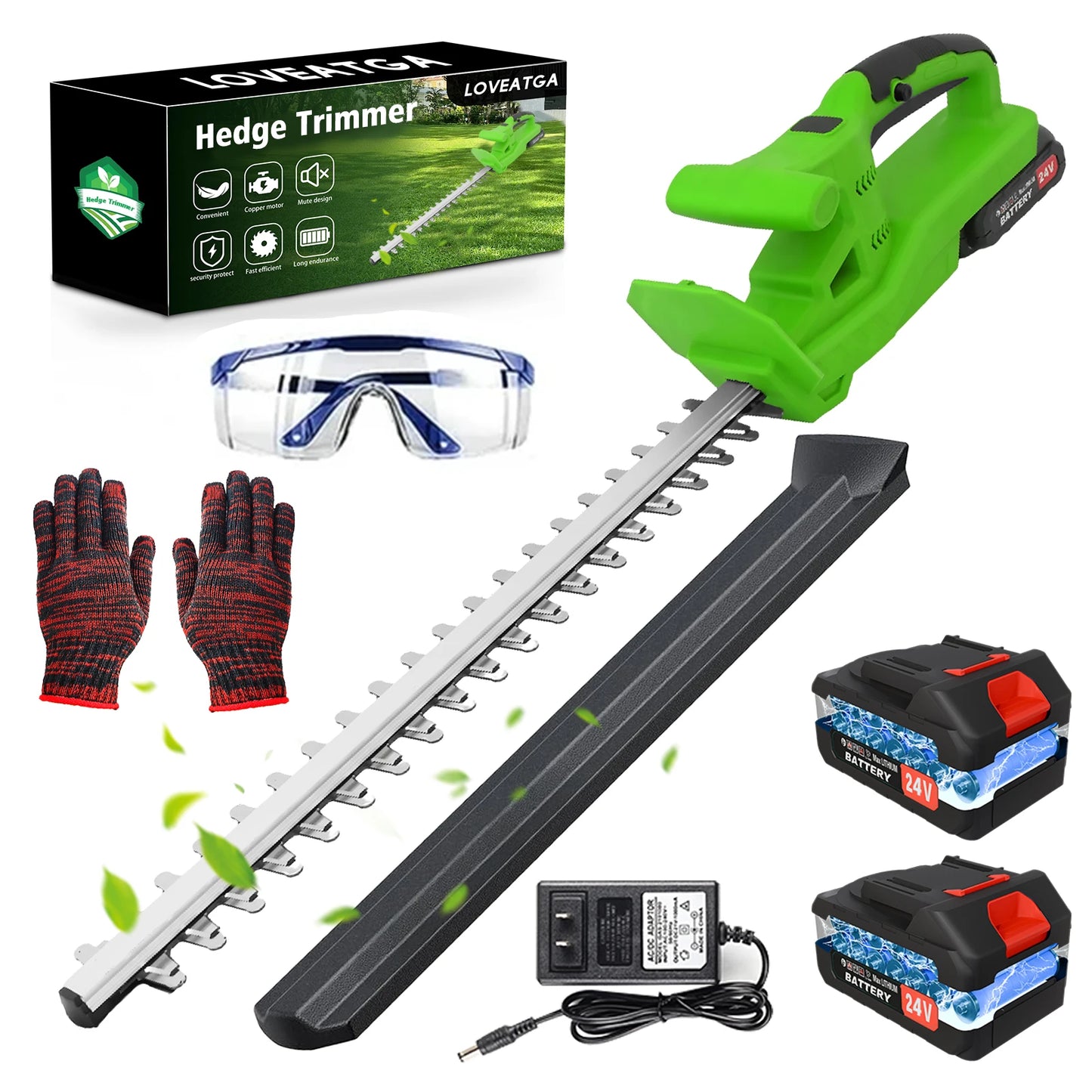 Cordless 24V Hedge Trimmer With Dual Blades Battery Included Charger