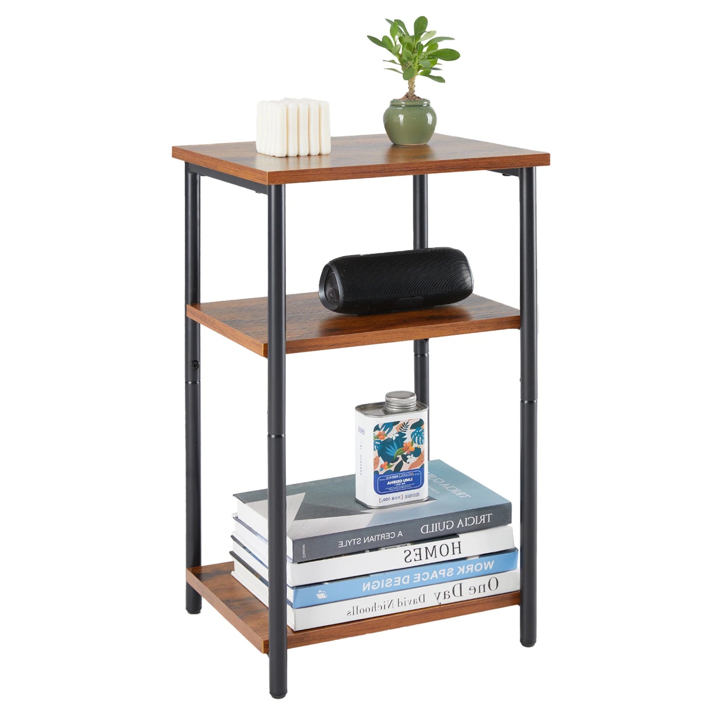 JHK 2/3-Tier End Table With Adjustable Feet Steel Frame