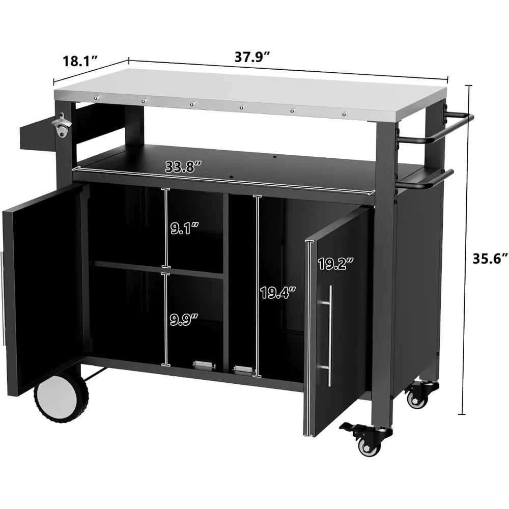 Dafify Charcoal Outdoor Grill Cart With Storage And Hooks Stainless Steel