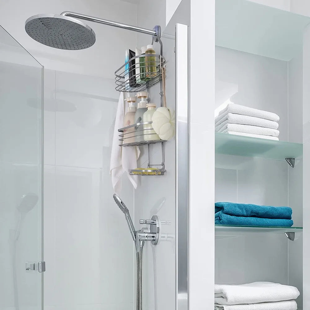 Overhead Shower Caddy Rack With Hooks And Soap Holder