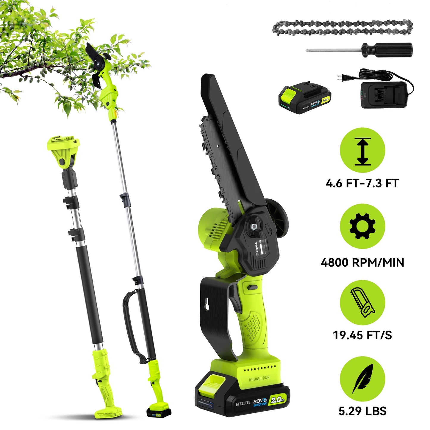 Deli Steelite 2-In-1 Cordless Pole Saw and Mini Chainsaw