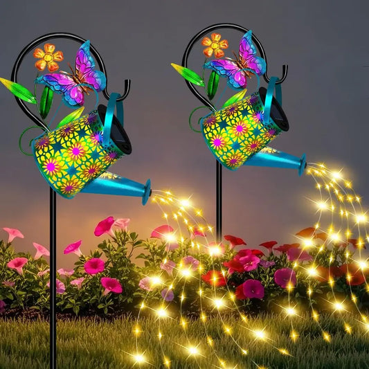 Solar Watering Can With Lights Butterfly Lantern Hanging Garden Decor
