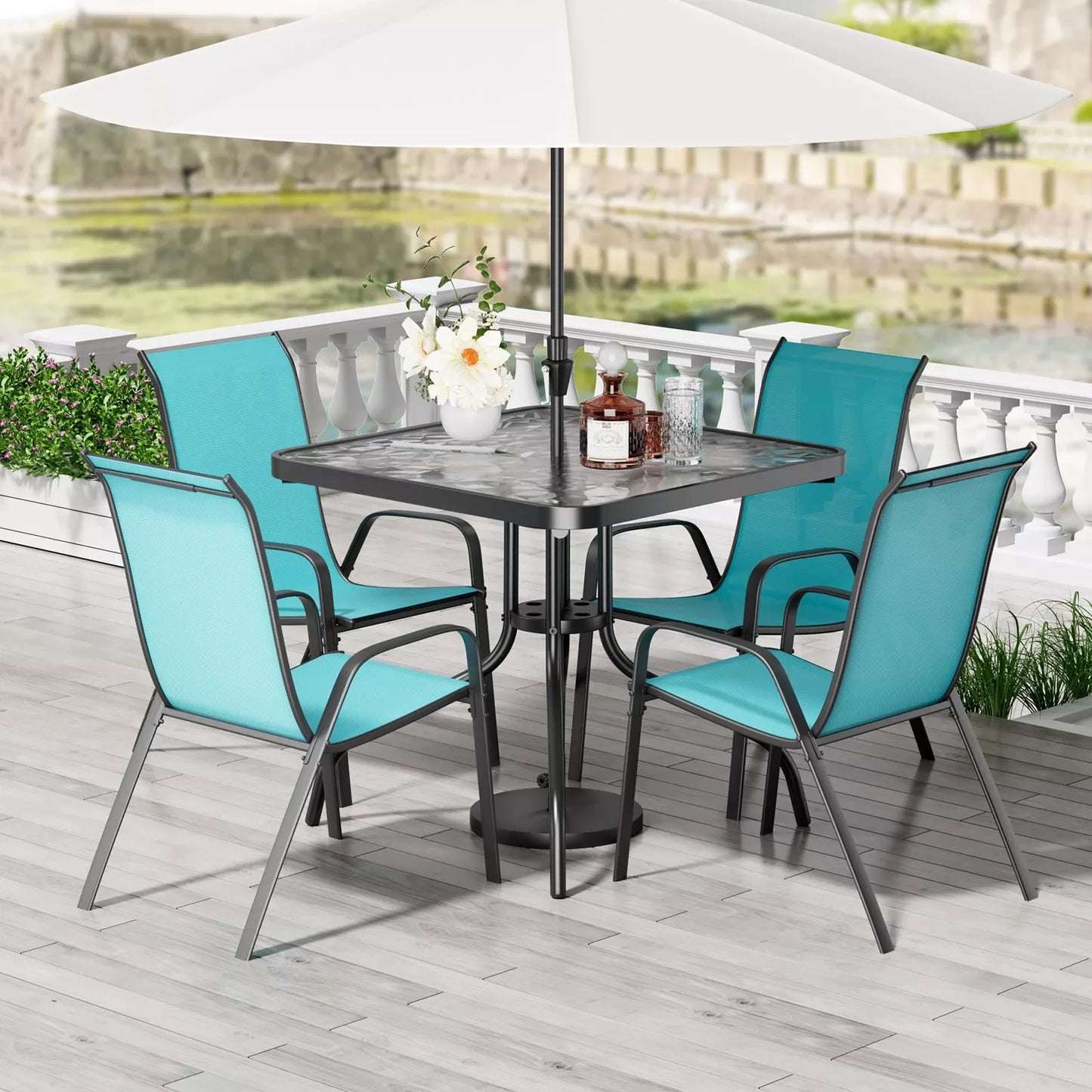 Patio Dining Set 5 Pieces Outdoor Metal Table And Chairs