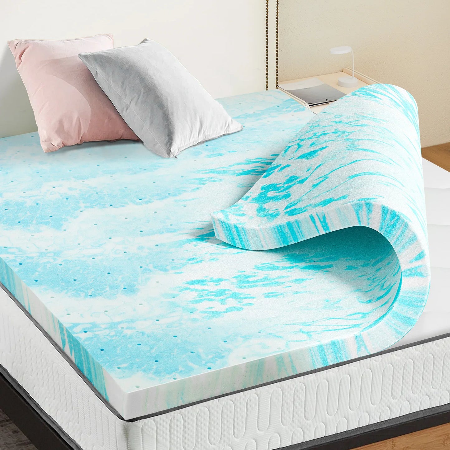 JHK Gel Memory Foam Mattress Topper Cooling For Bedroom Comfort