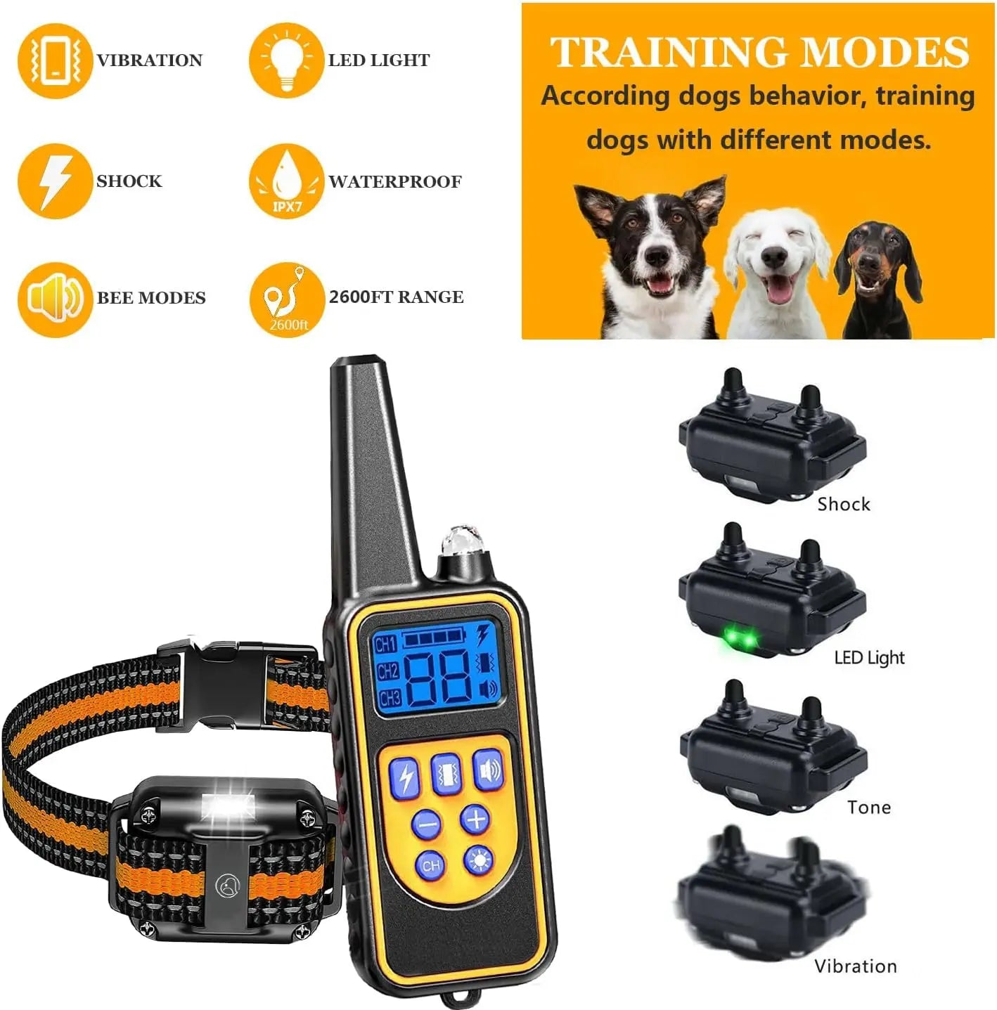 Dog Training Collar With Remote Waterproof Receiver 1640ft Range