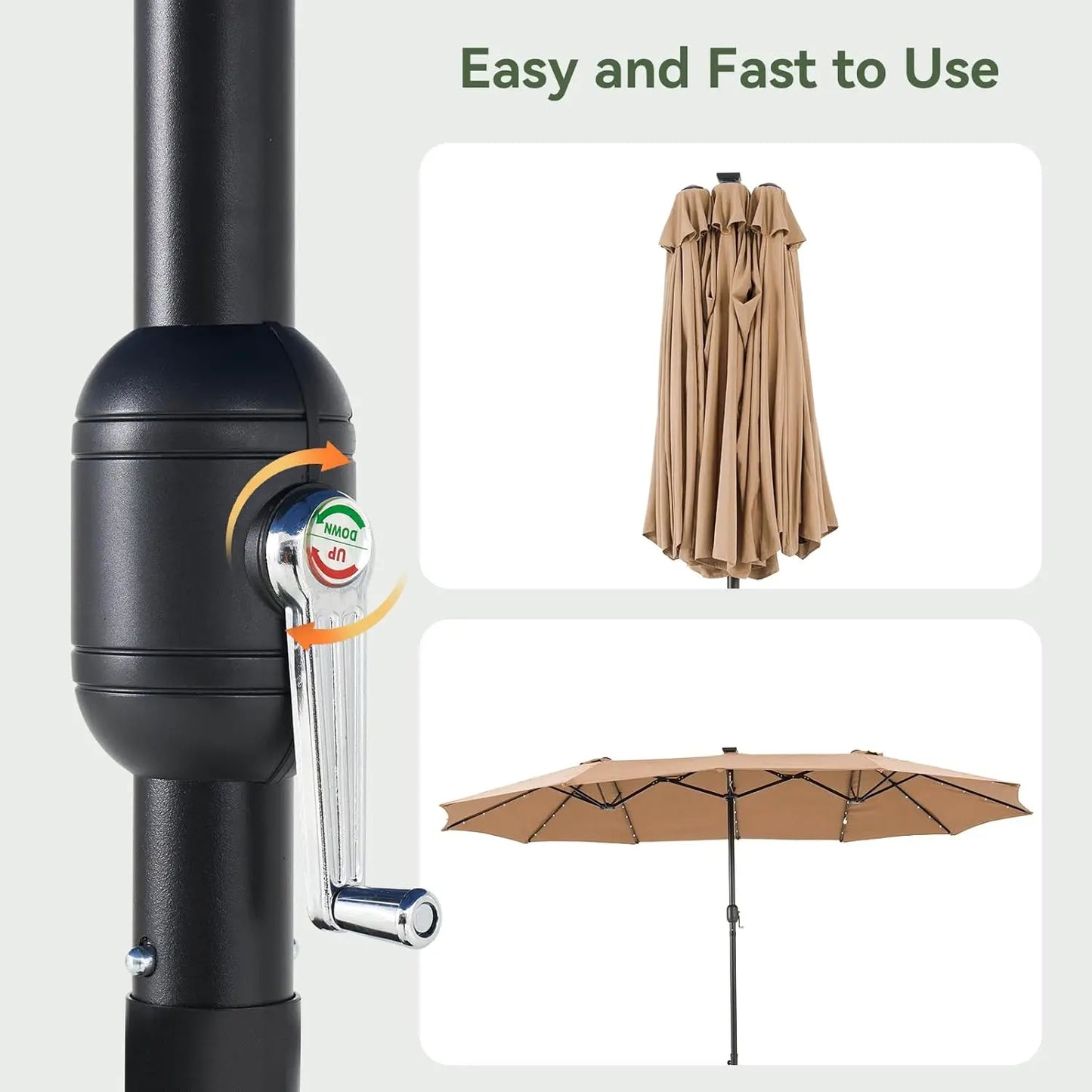Double-Sided Rectangular Patio Umbrella With Crank And Base