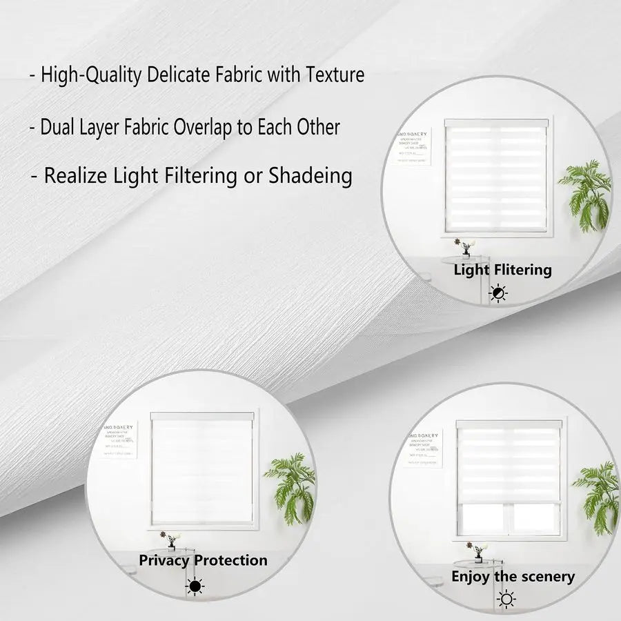 FreeStop Zebra Roller Blinds With Valance Light Filtering Dual Layers