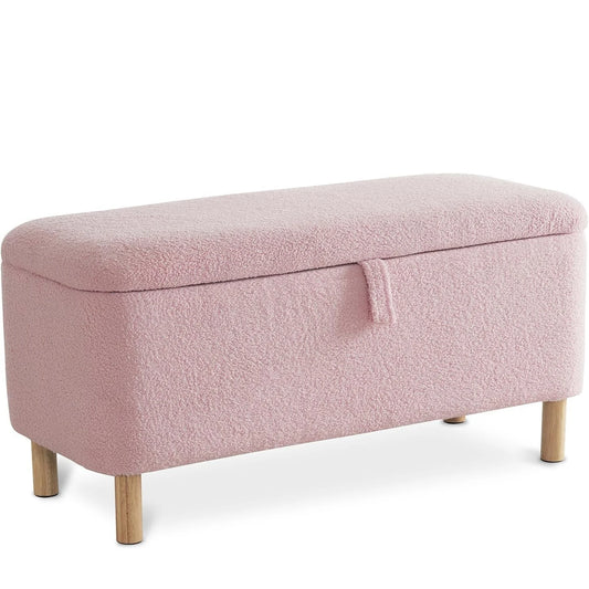 TODRAN Boucle Storage Ottoman Bench With Sherpa Upholstery