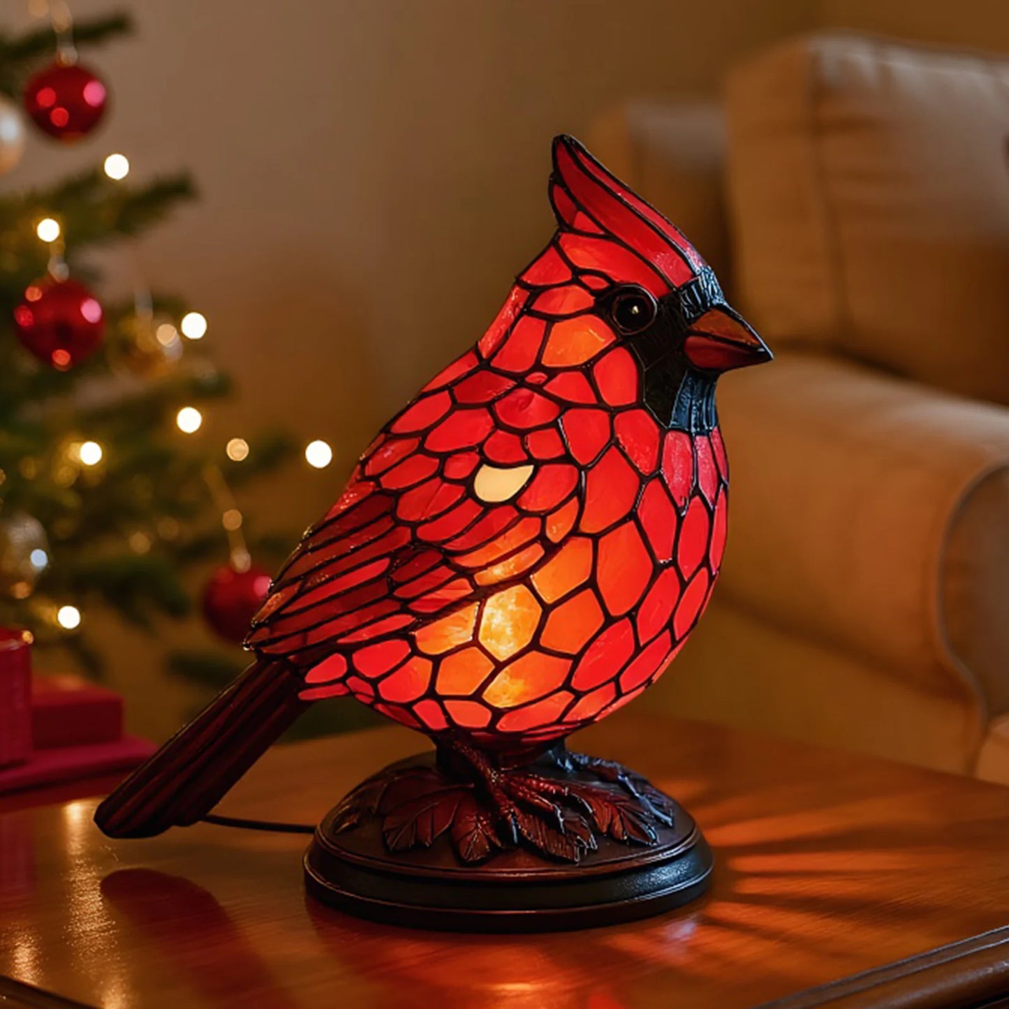 Cardinal Resin Table Lamp Christmas Bird Night Light