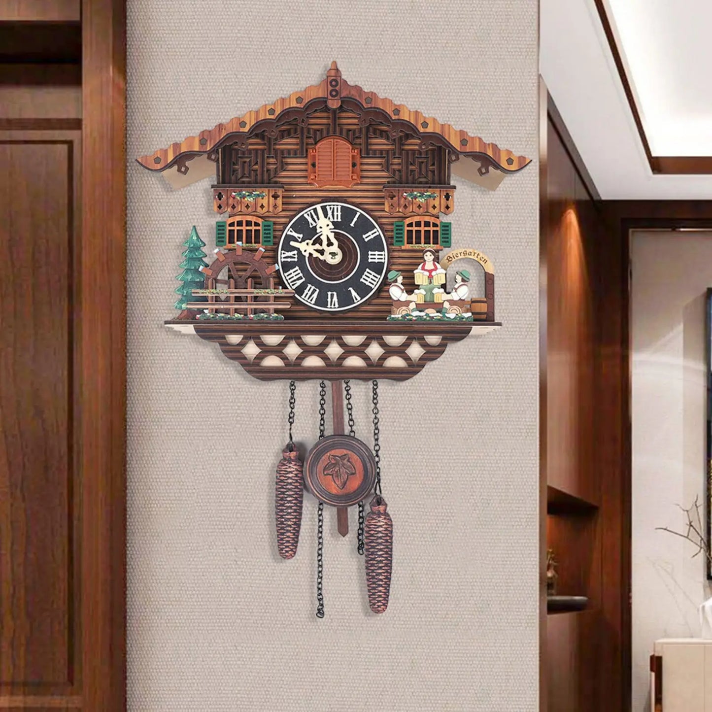 Creative Bird Cuckoo Wall Clock With Swinging Wings Wooden Quartz