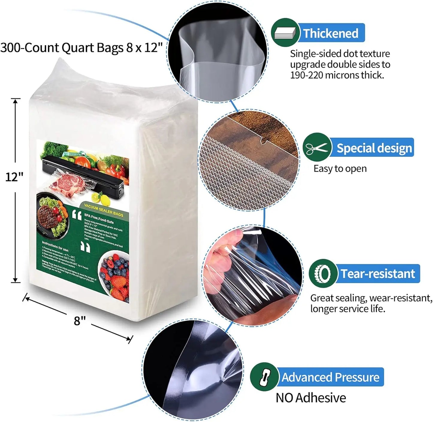 Food Vacuum Sealer Bags 300-Count BPA-Free Sous Vide Compatible