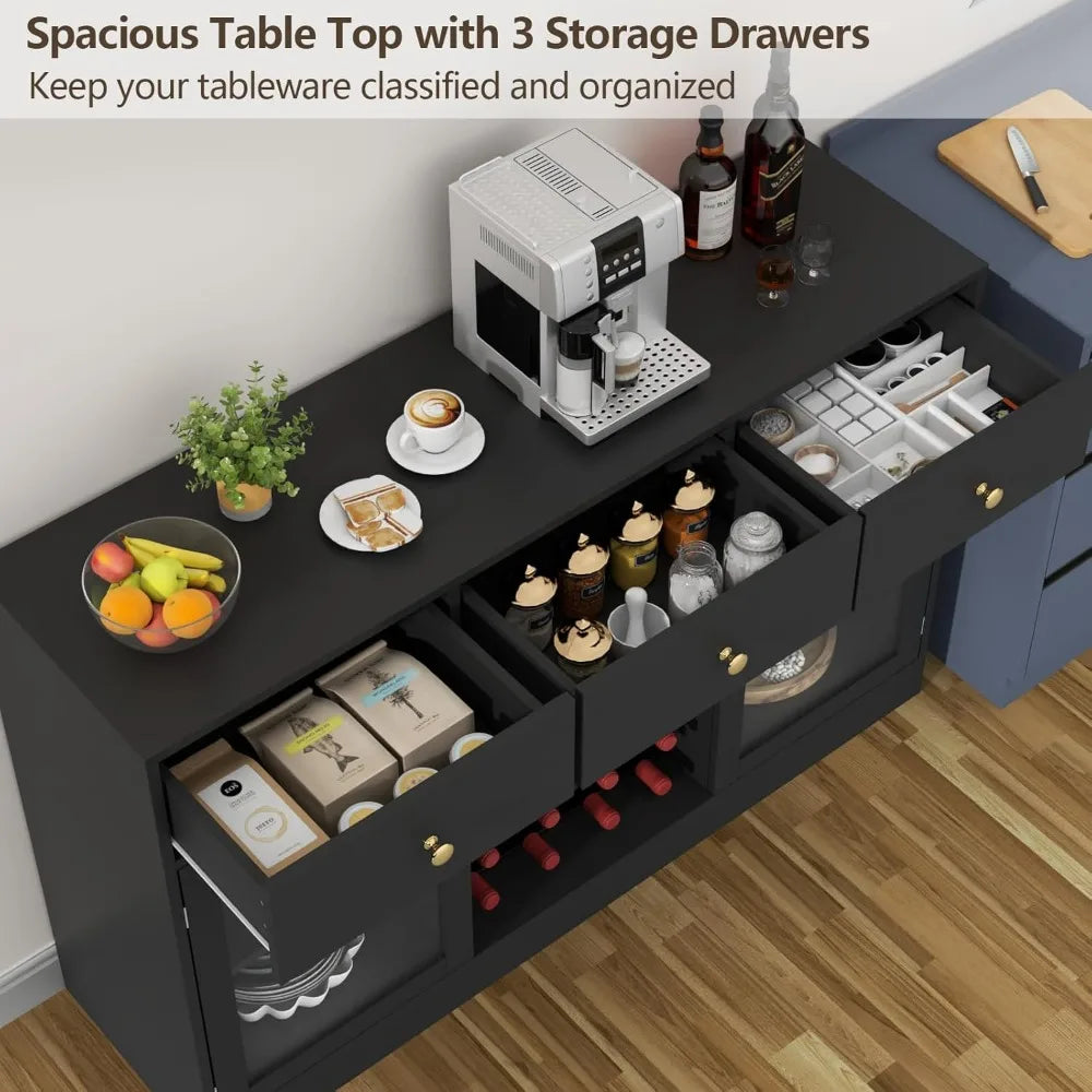 MKDK Wine Bar Cabinet with LED Light and Glass Rack