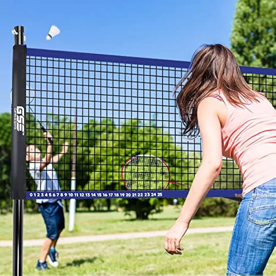 Outdoor Volleyball And Badminton Combo Set With Net Poles Racquets