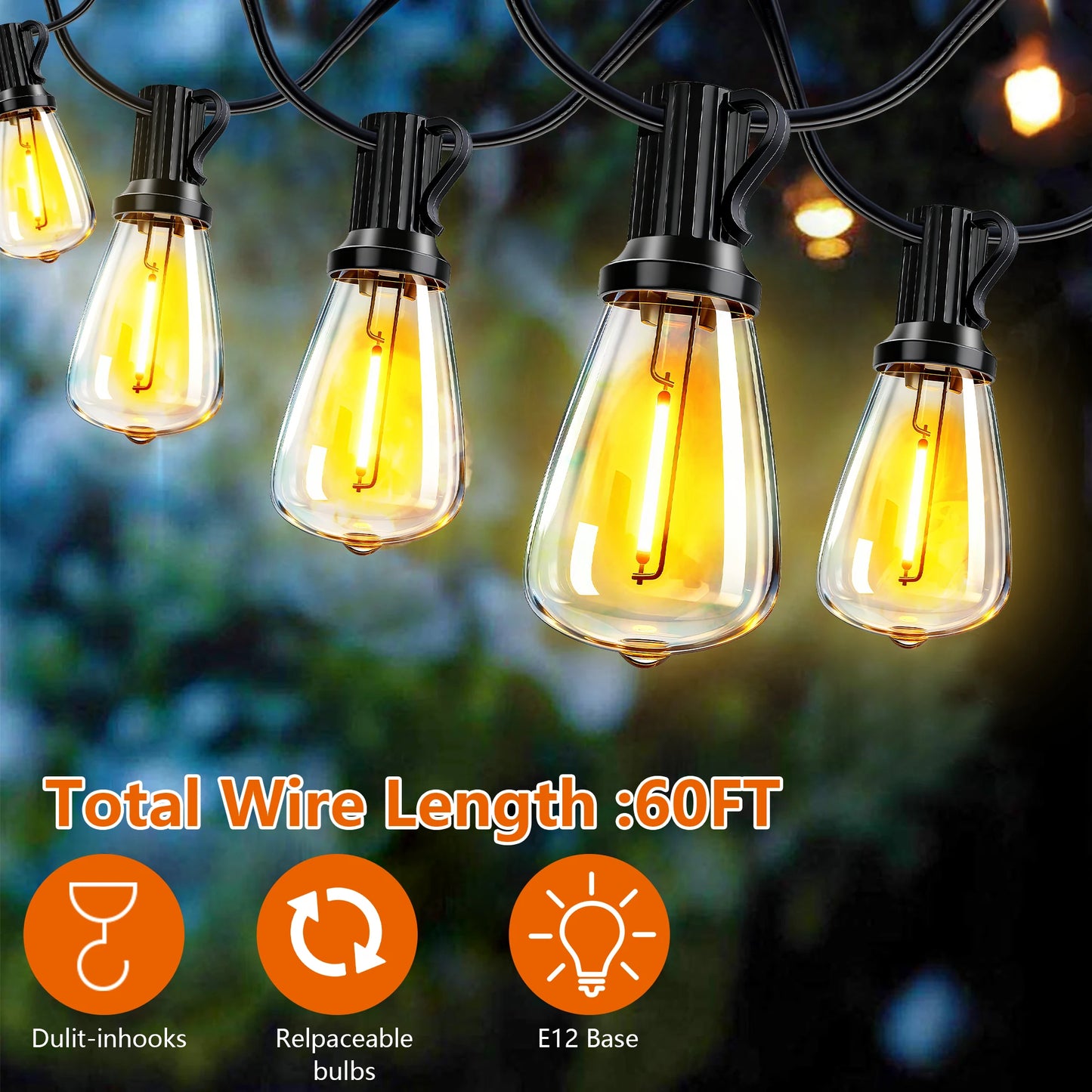 ARLGSITE Solar Outdoor String Lights IP65 Waterproof Remote Dimmable