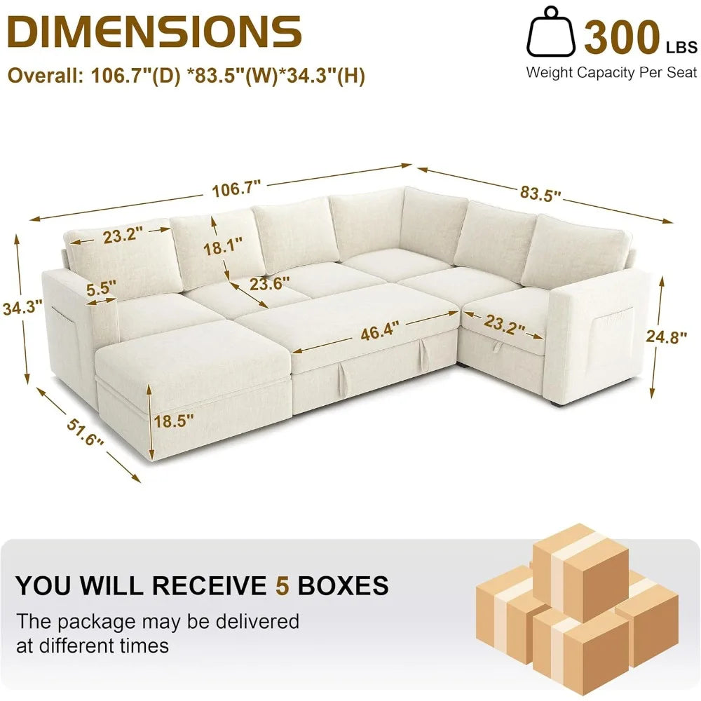 Modular U Shaped Sectional Sofa With Storage