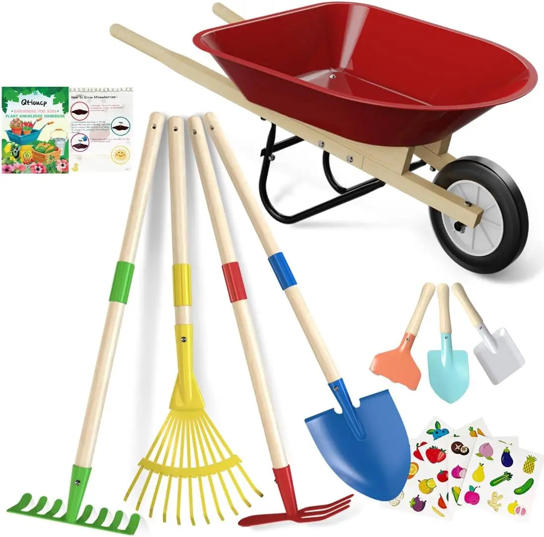 Kids Wheelbarrow Set With Gardening Tools For Outdoor Play