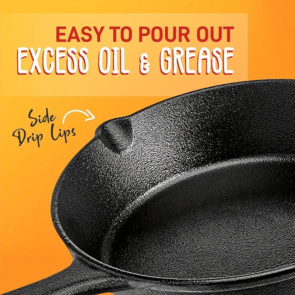 Cast Iron Skillet Set Pre-Seasoned Heavy-Duty Pans