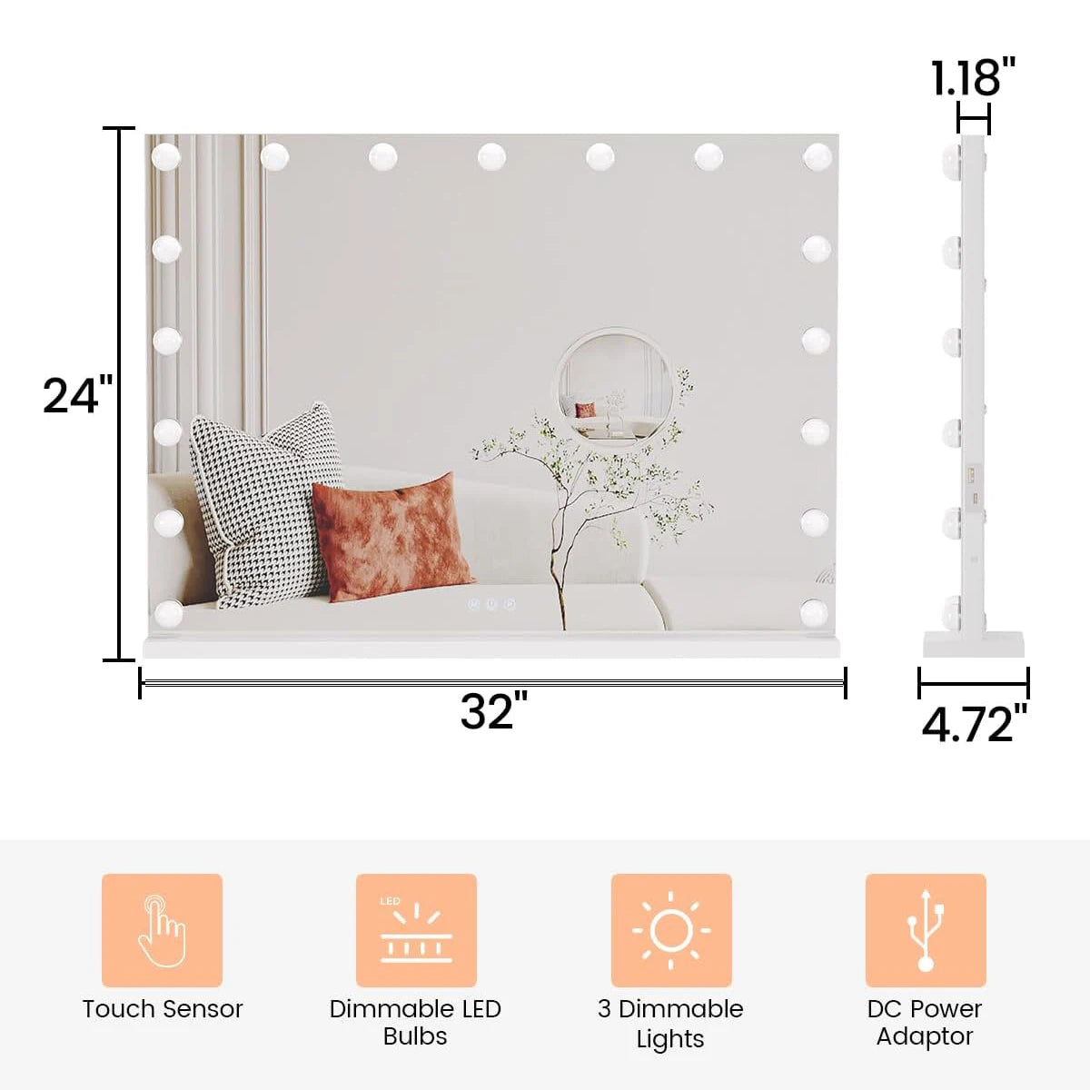 Vanity Mirror With Adjustable LED Lights 3X Magnification