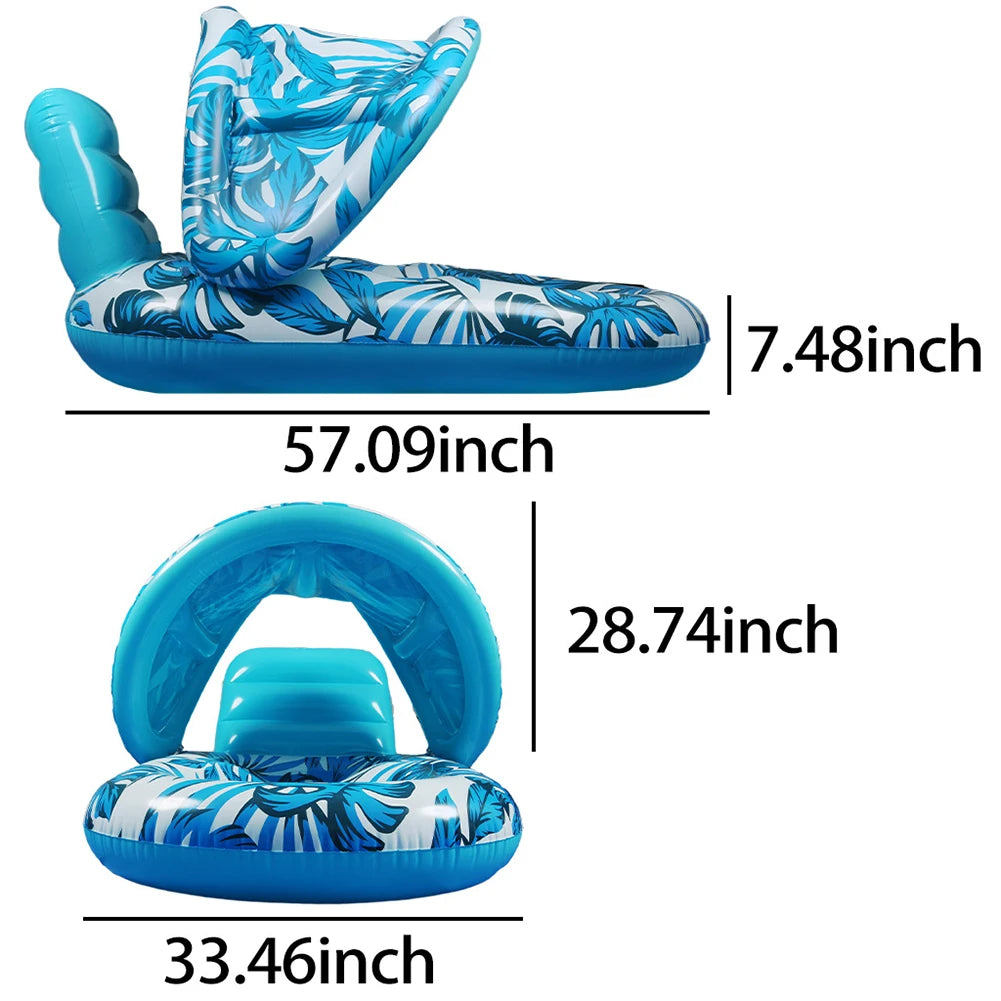 Inflatable Floating Bed with Sunshade Inflatable Water Sleeping Bed Floating Lounger Air Mattress for Swimming Pool Party